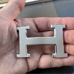 HERMES Palladium Guilloche 38mm Belt Buckle Silver (excellent)